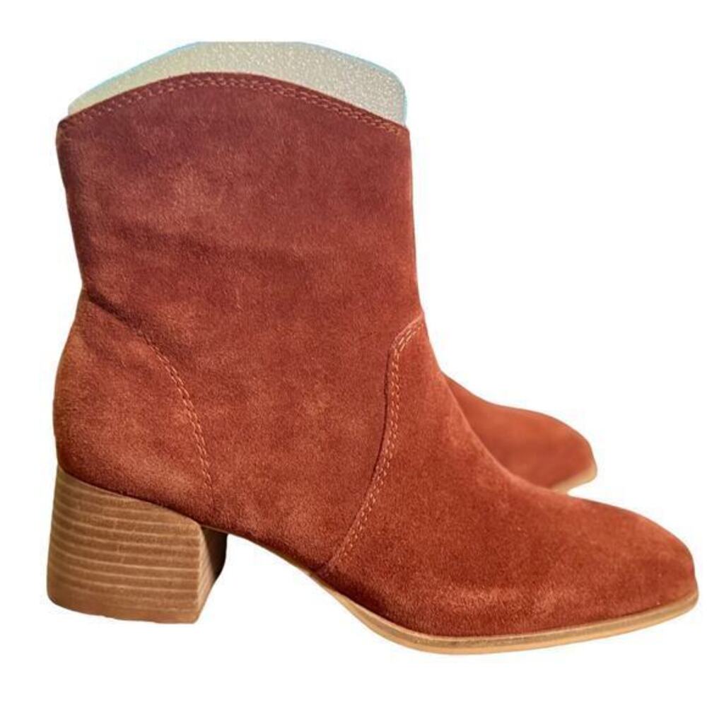 Lucky Brand Women 7.5 Autumn Brandy Soft Suede Western Cowgirl Chunky Heel Boot